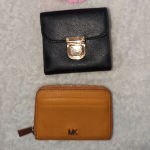 Michael Kors Black Leather Wallet And Yellow MK Zippy Wallet Bundle Lot Of Two